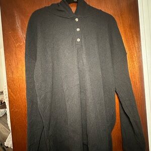 Old navy Black Ribbed Knit Hoodie with Button Placket